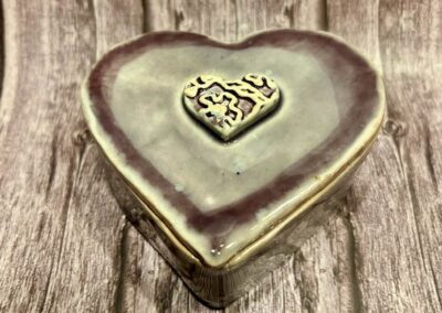 mauve heart on heart box, Martha Conan Pottery, Pottery, Upstate New York Pottery, Syracuse Pottery, Syracuse Potter, Central New York Pottery, Potters in Central New York, Best Potters in Syracuse. Best Pottery in Syracuse, Best Pottery in Upstate New York, Best Pottery in Central New York, CNY Pottery, local pottery CNY